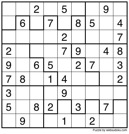 Bild nur für den Druck. Interaktive Squiggly Sudoku-Rätsel finden Sie in Web Sudoku Deluxe!